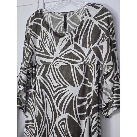 IC by CONNIE K Women's Brown White Flared Open Half Sleeve Tunic Blouse Size M - Picture 2 of 9